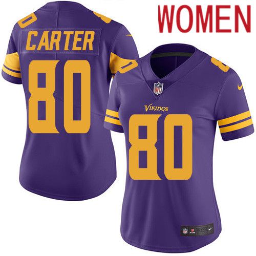 Women Minnesota Vikings #80 Cris Carter Nike Purple Vapor Limited Rush NFL Jersey->women nfl jersey->Women Jersey